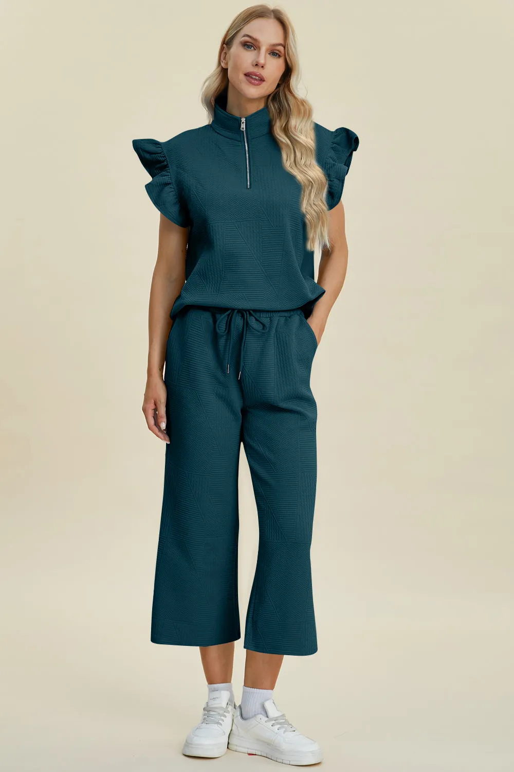 TEEK - Ruffle Short Sleeve Top Wide Leg Pants Set