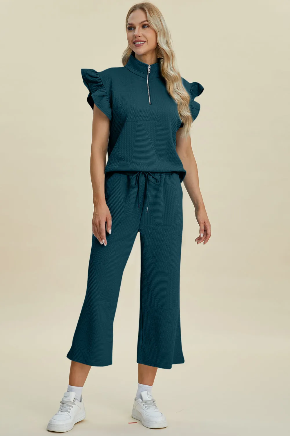 TEEK - Ruffle Short Sleeve Top Wide Leg Pants Set