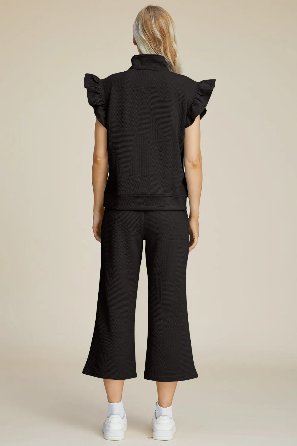 TEEK - Ruffle Short Sleeve Top Wide Leg Pants Set