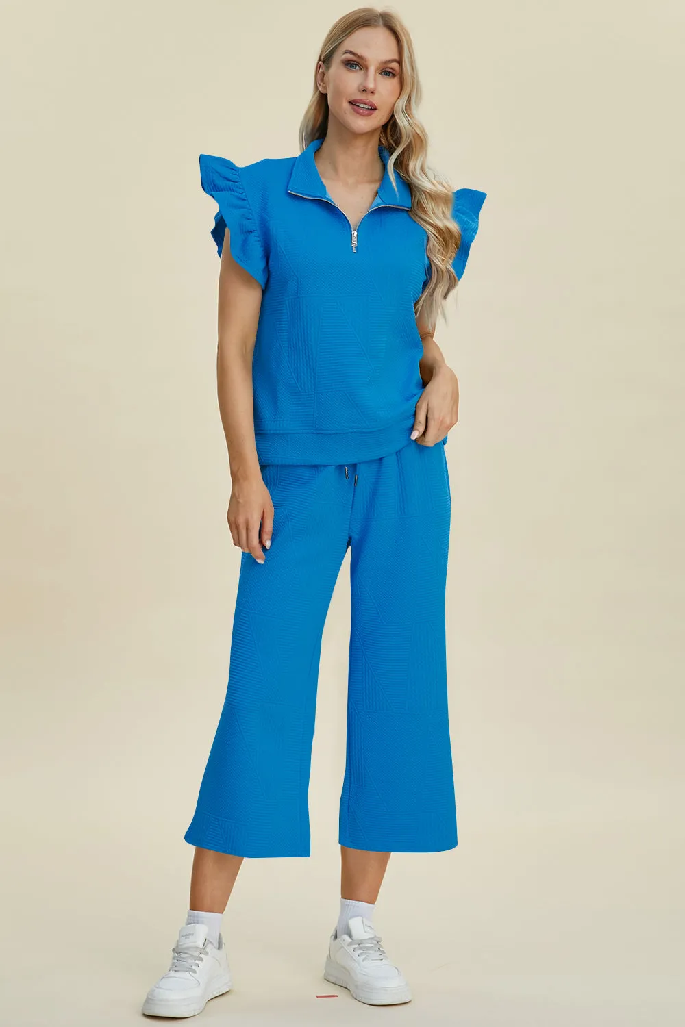 TEEK - Ruffle Short Sleeve Top Wide Leg Pants Set