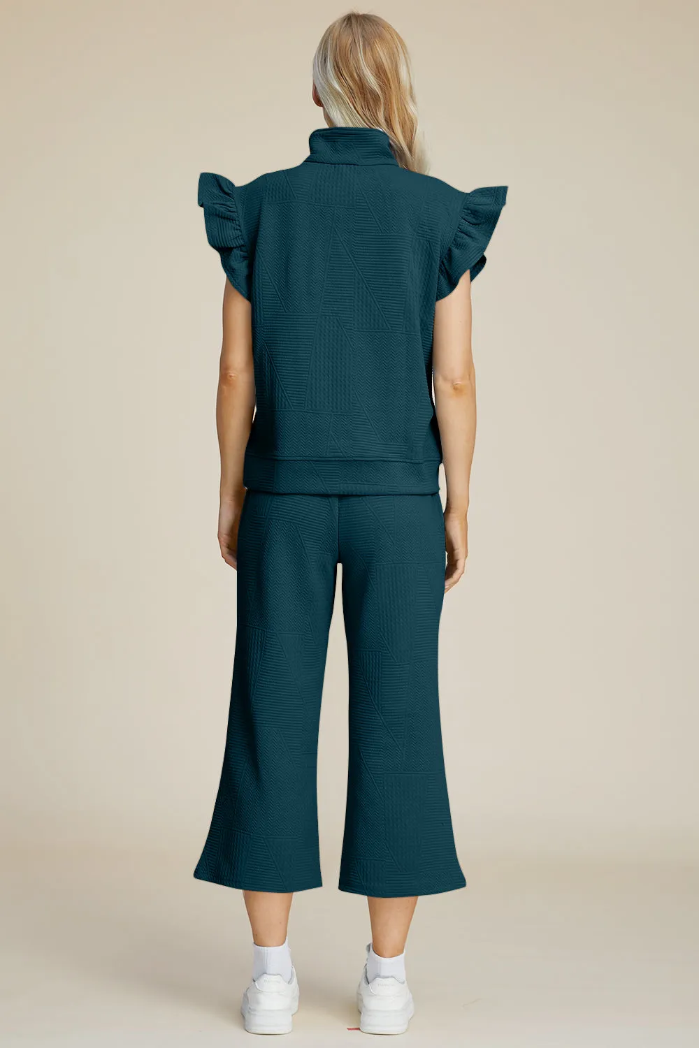TEEK - Ruffle Short Sleeve Top Wide Leg Pants Set