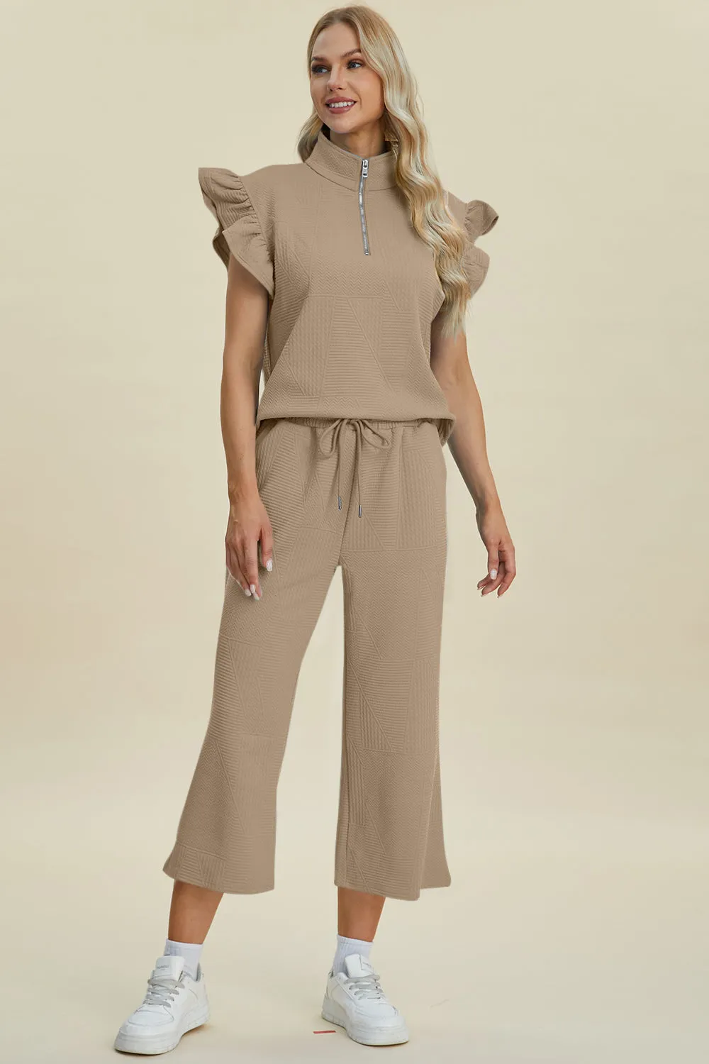 TEEK - Ruffle Short Sleeve Top Wide Leg Pants Set