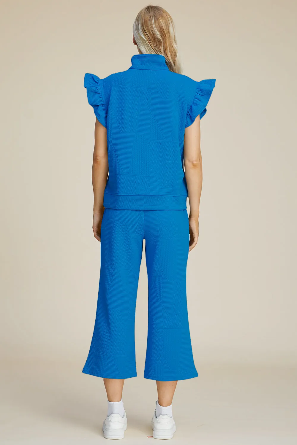 TEEK - Ruffle Short Sleeve Top Wide Leg Pants Set