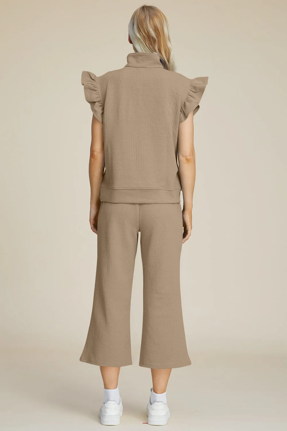 TEEK - Ruffle Short Sleeve Top Wide Leg Pants Set