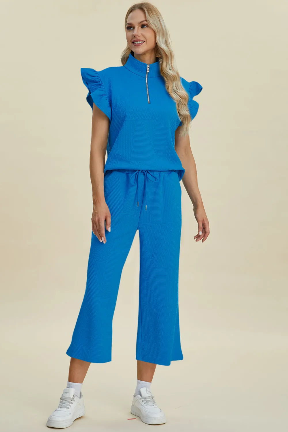 TEEK - Ruffle Short Sleeve Top Wide Leg Pants Set