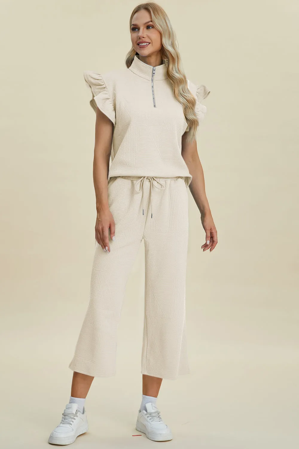 TEEK - Ruffle Short Sleeve Top Wide Leg Pants Set