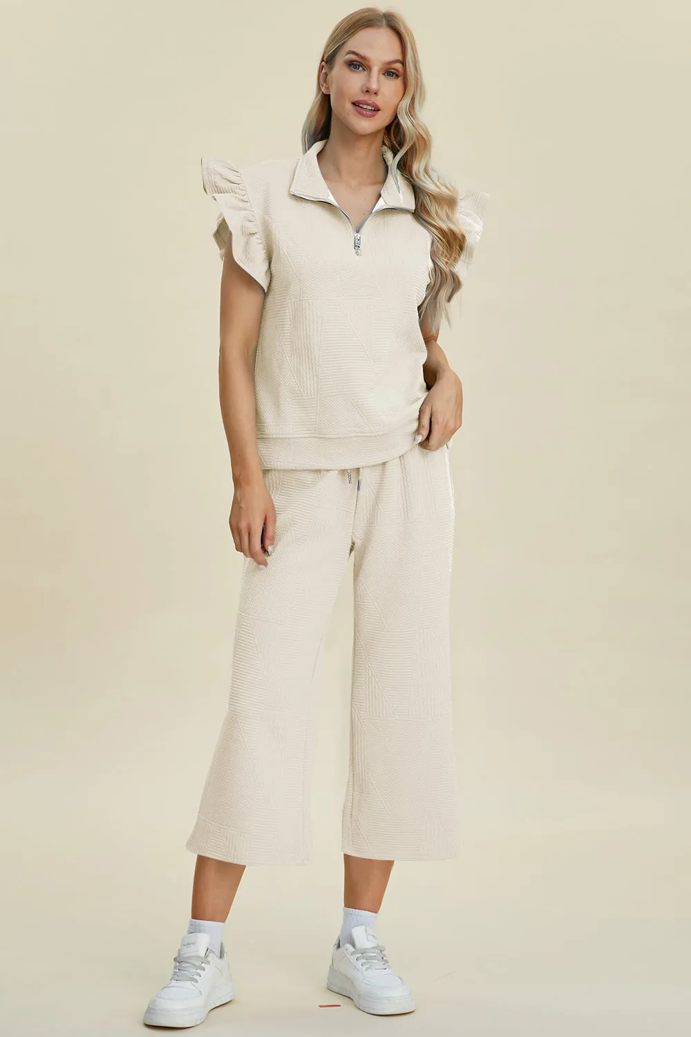 TEEK - Ruffle Short Sleeve Top Wide Leg Pants Set