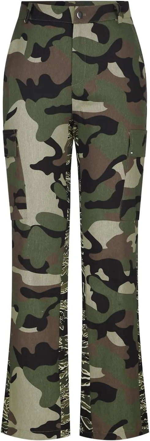 Uillui Camouflage Cargo Pants for Women Military Combat Army Trousers Multi-Pockets Straight Leg Tactical Hiking Cargo Pants
