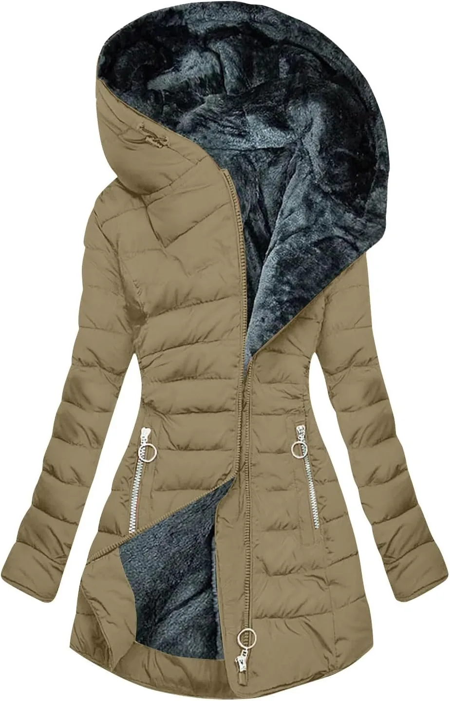 Winter Coats for Women Plus Size Puffer Jacket Long Sleeve Thickened Down Jacket Winter Warm Hooded Outerwear