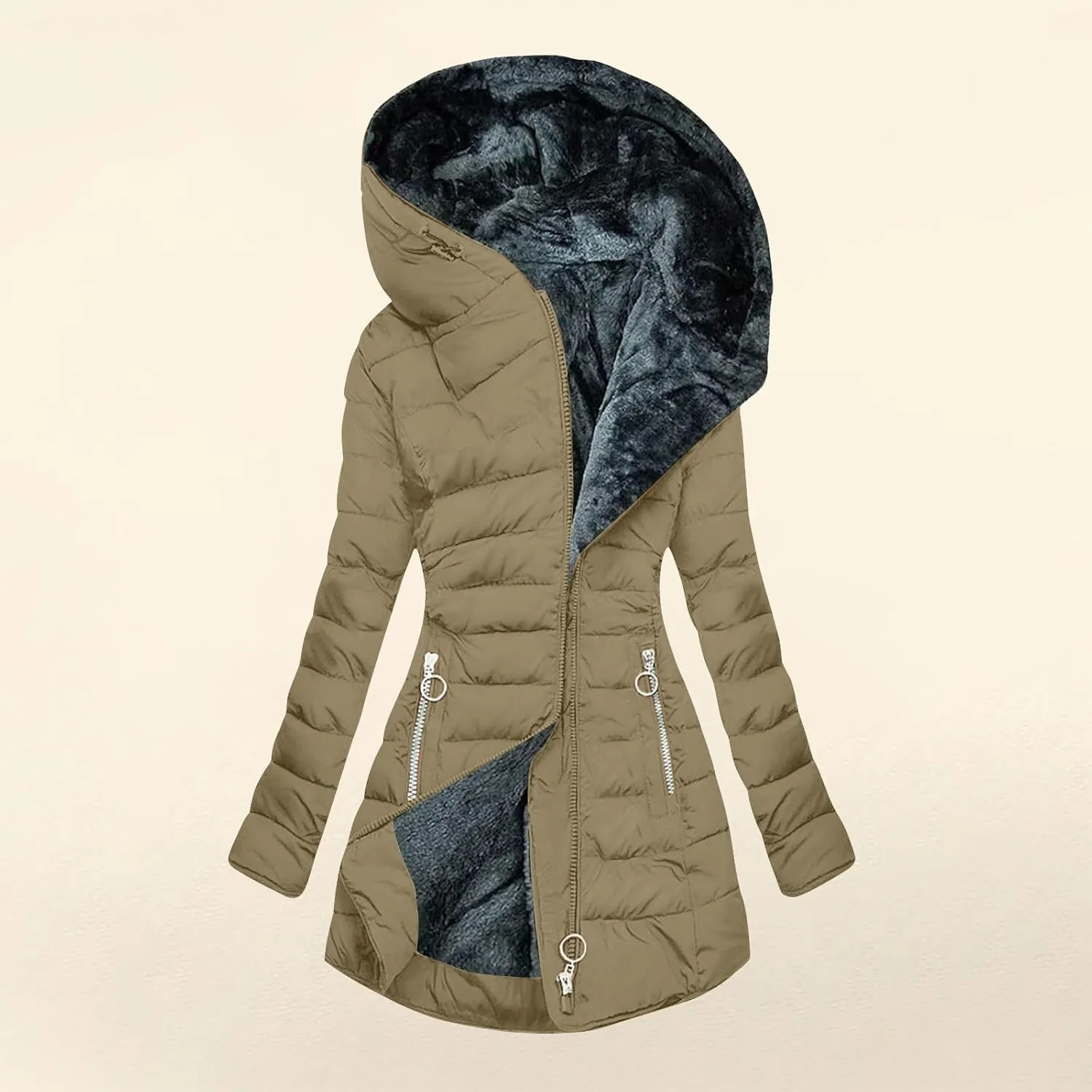 Winter Coats for Women Plus Size Puffer Jacket Long Sleeve Thickened Down Jacket Winter Warm Hooded Outerwear