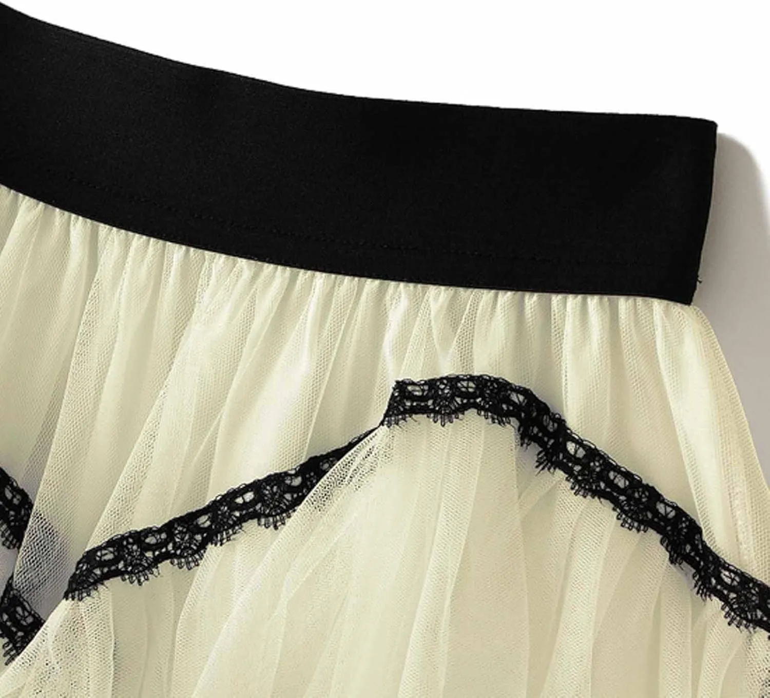 Women Mid Length Skirt Dance Party A Line High Waisted Lace Tulle Tiered Skirt Holiday Party Long Skirt with