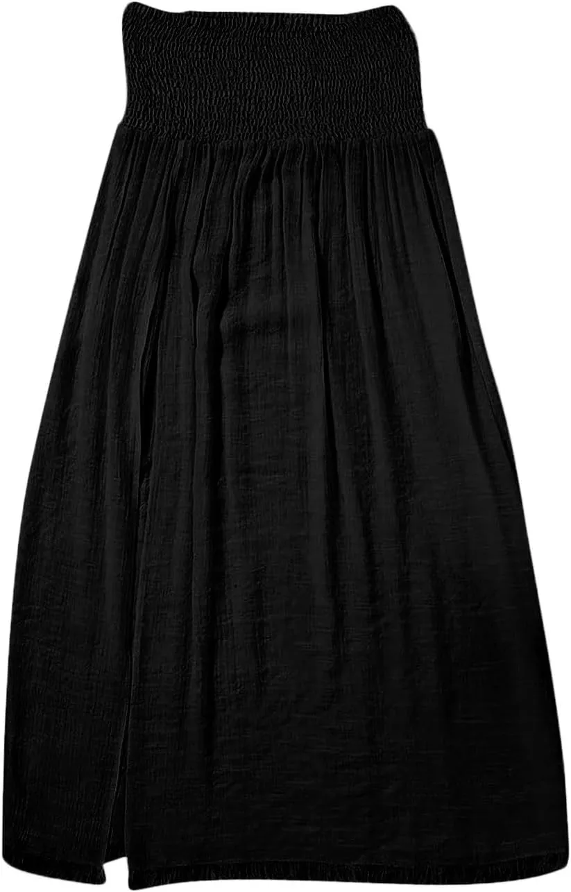 Women Swimsuit Coverup Maxi Skirts Sheer Mesh Chiffon Skirt 2025 Slit Smocked Elastic High Waist Sexy Boho Dress