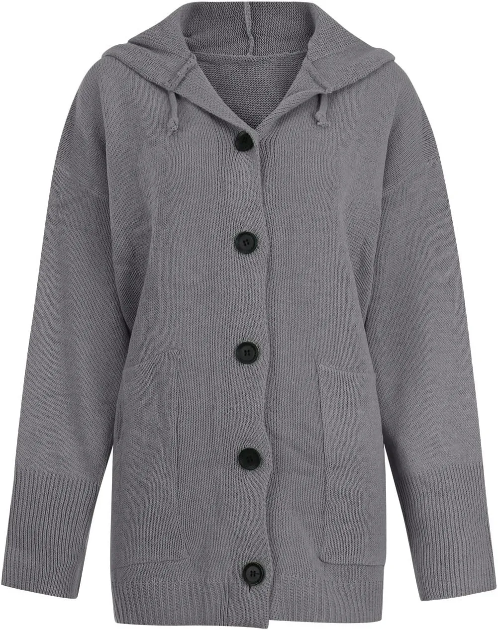 Women's Casual Long Sleeve Button Solid Color Loose Oversized Hooded Sweater Jacket with Pockets, S-5XL