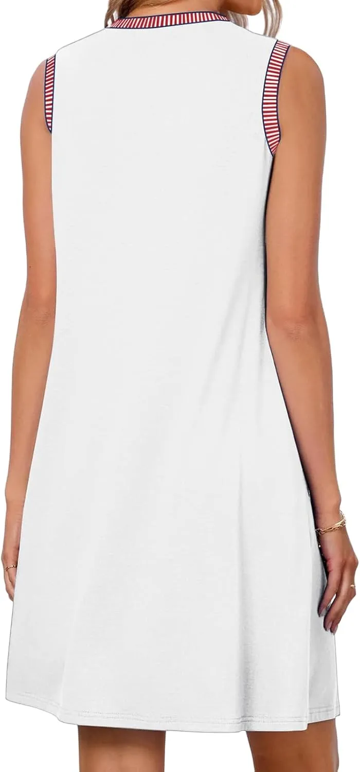 Womens Casual Summer Dresses Spring Sleeveless Crewneck Beach Sundress Loose Trendy Vacation Coverup Tank Mini Dress