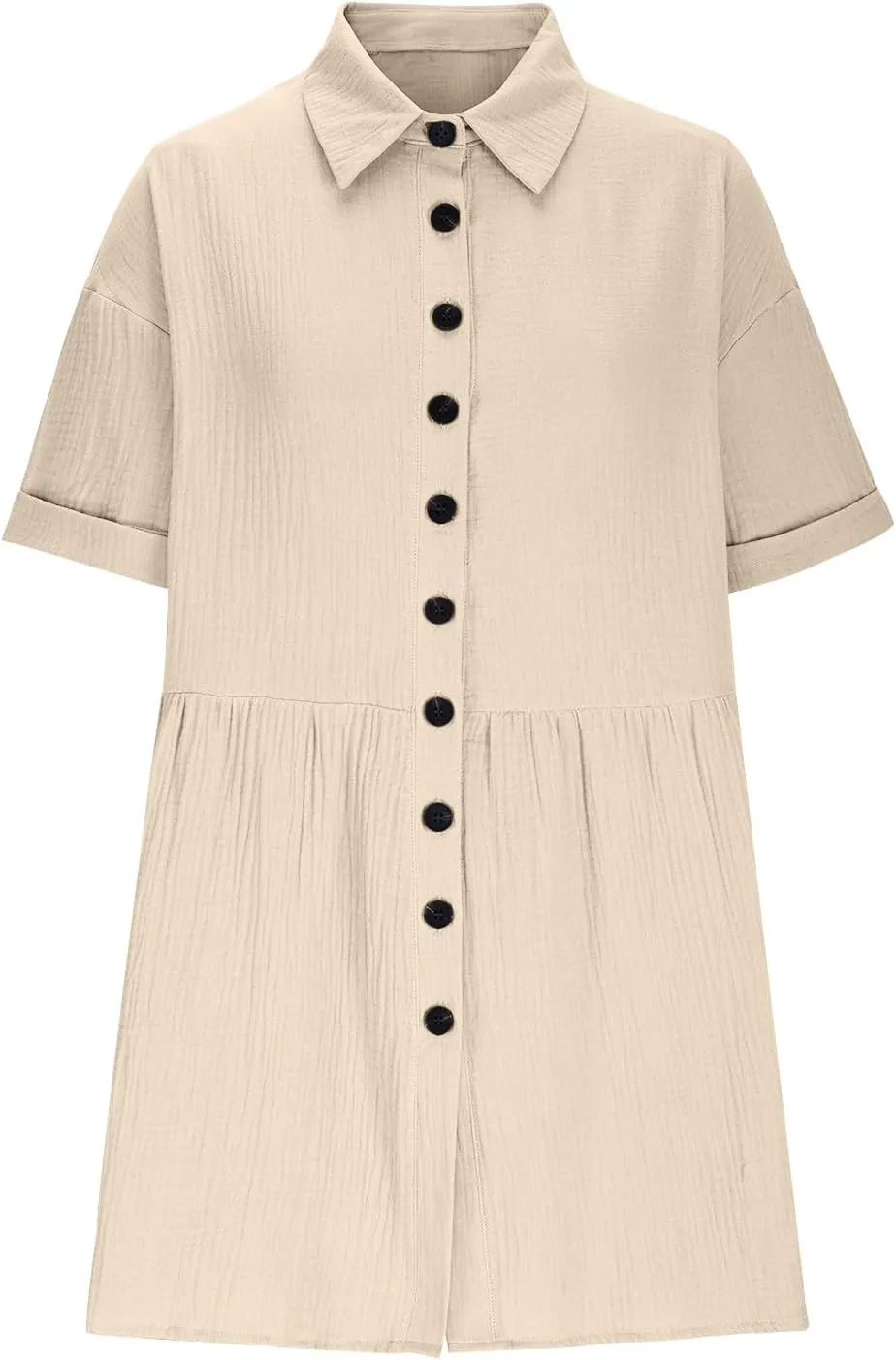 Women's Cotton Button Down Shirt Dress Beach Vacation Short Sleeve Loose Fit Casual Tunics Dresses Swimsuit Coverups
