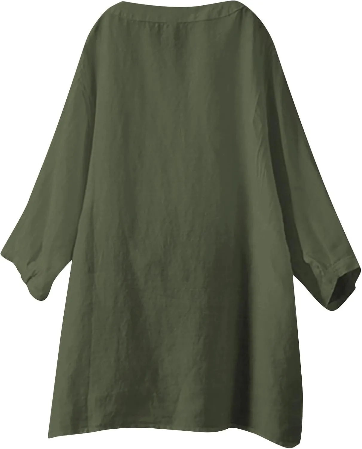 Womens Cotton Linen Shirts 3/4 Sleeve Summer Vacation Tunic Tops Oversized Tshirts Casual V Neck Dressy Blouses