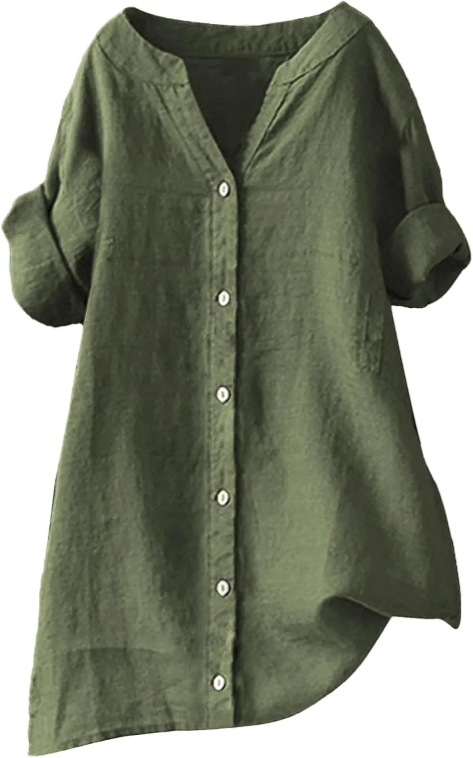 Womens Cotton Linen Shirts 3/4 Sleeve Summer Vacation Tunic Tops Oversized Tshirts Casual V Neck Dressy Blouses
