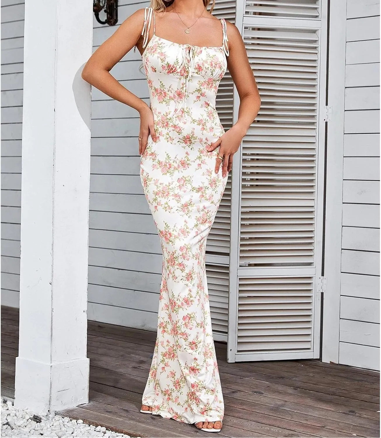 Women's Sleeveless Spaghetti Strap Wedding Guest Party Dress Cocktail Evening Square Neck Maxi Bodycon Dresses