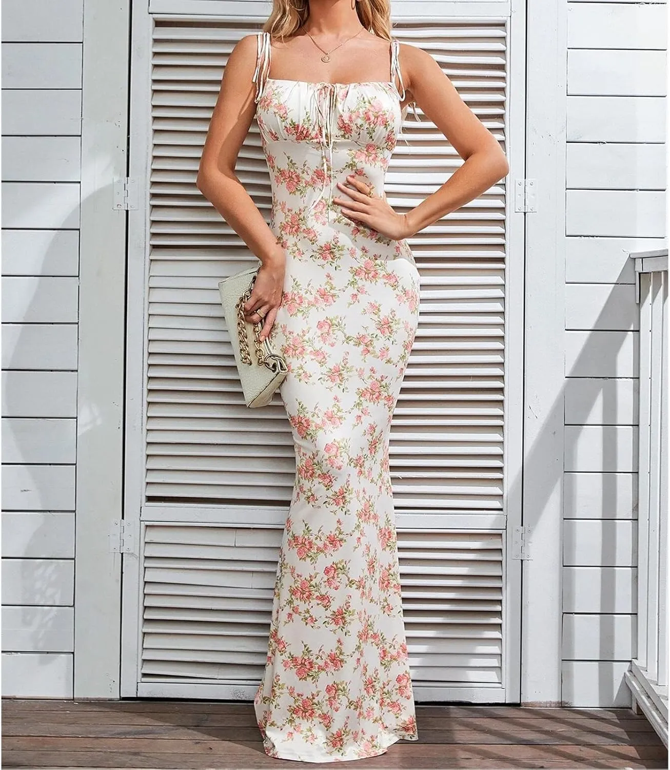 Women's Sleeveless Spaghetti Strap Wedding Guest Party Dress Cocktail Evening Square Neck Maxi Bodycon Dresses