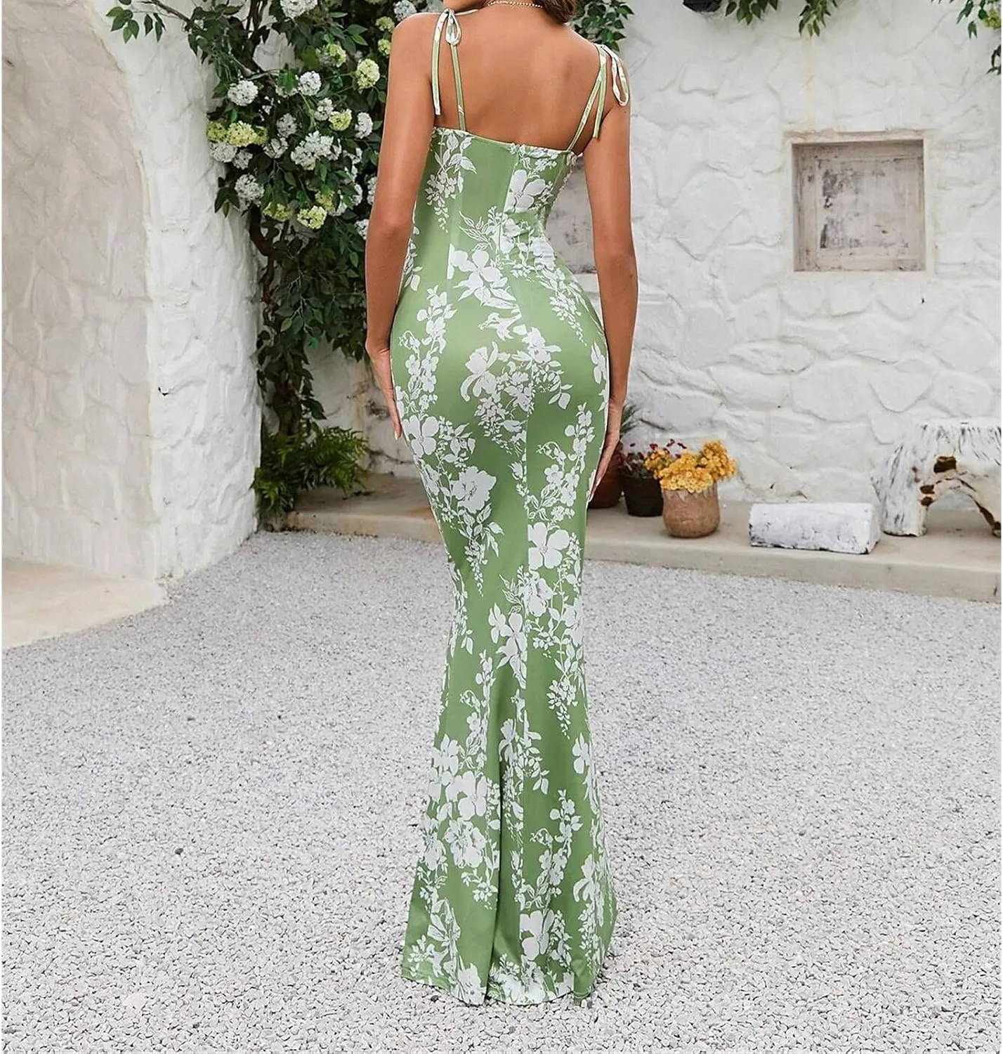 Women's Sleeveless Spaghetti Strap Wedding Guest Party Dress Cocktail Evening Square Neck Maxi Bodycon Dresses