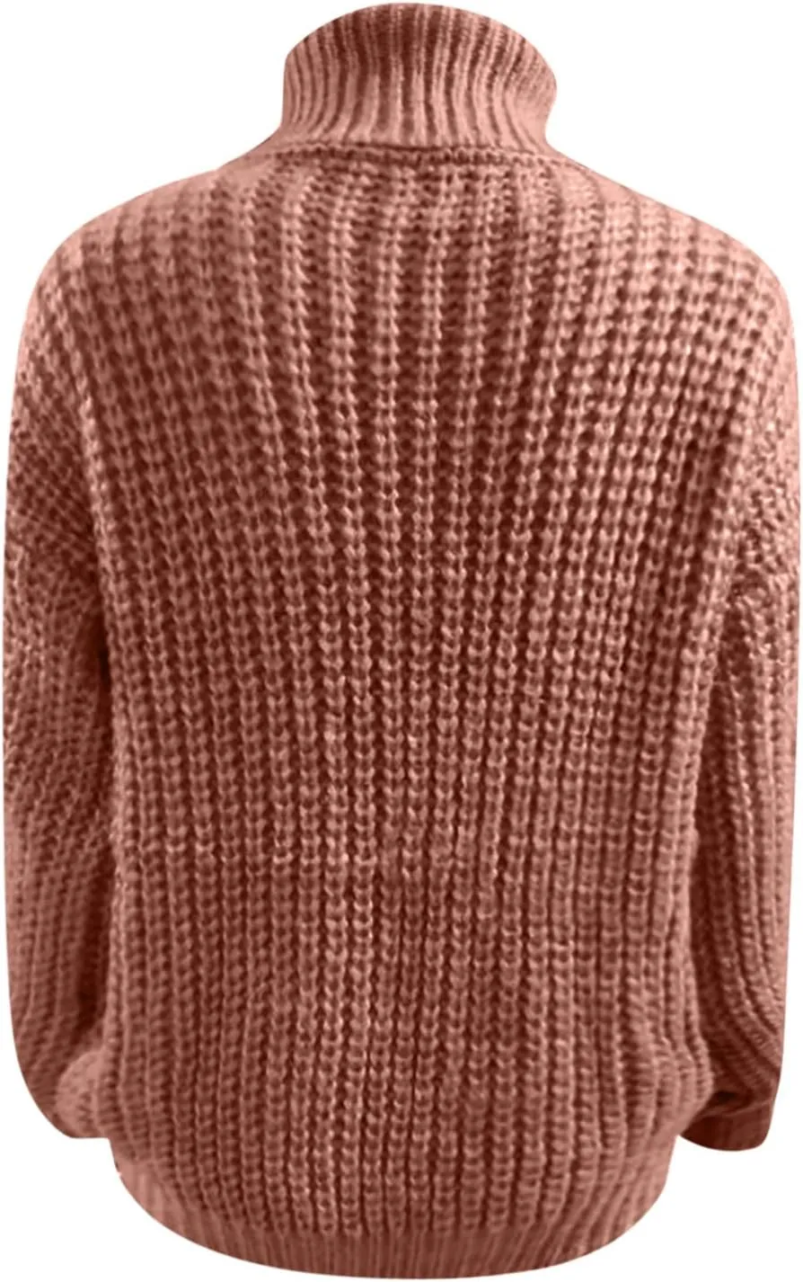 Womens Turtleneck Sweaters Casual Long Sleeve Oversized Knit Cable Chunky Sweaters Pullover Loose Tops Fall Outfits