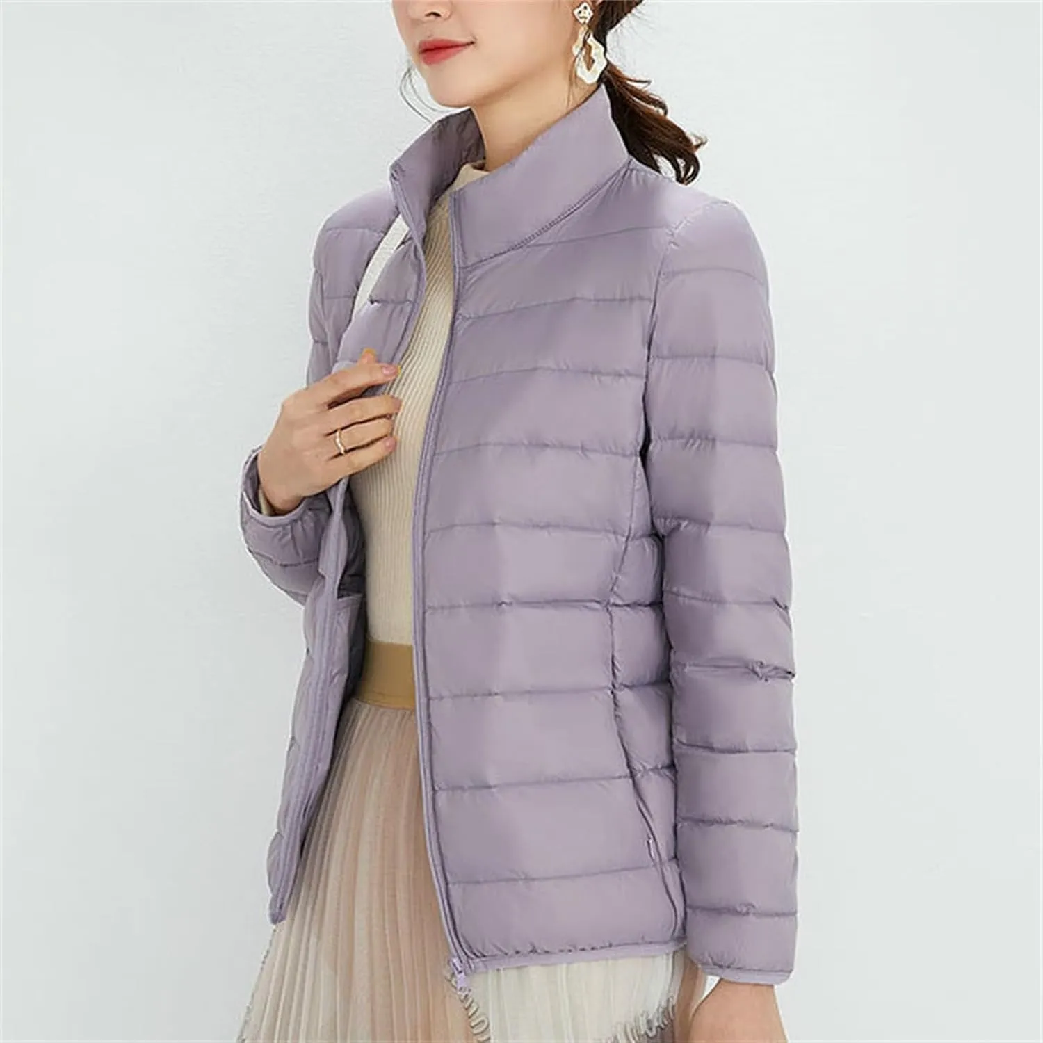 Women's Winter Casual Quilted Jackets Faux Fur Removable Hood Winter Jacket Parka Full Zip Black Padded Coats