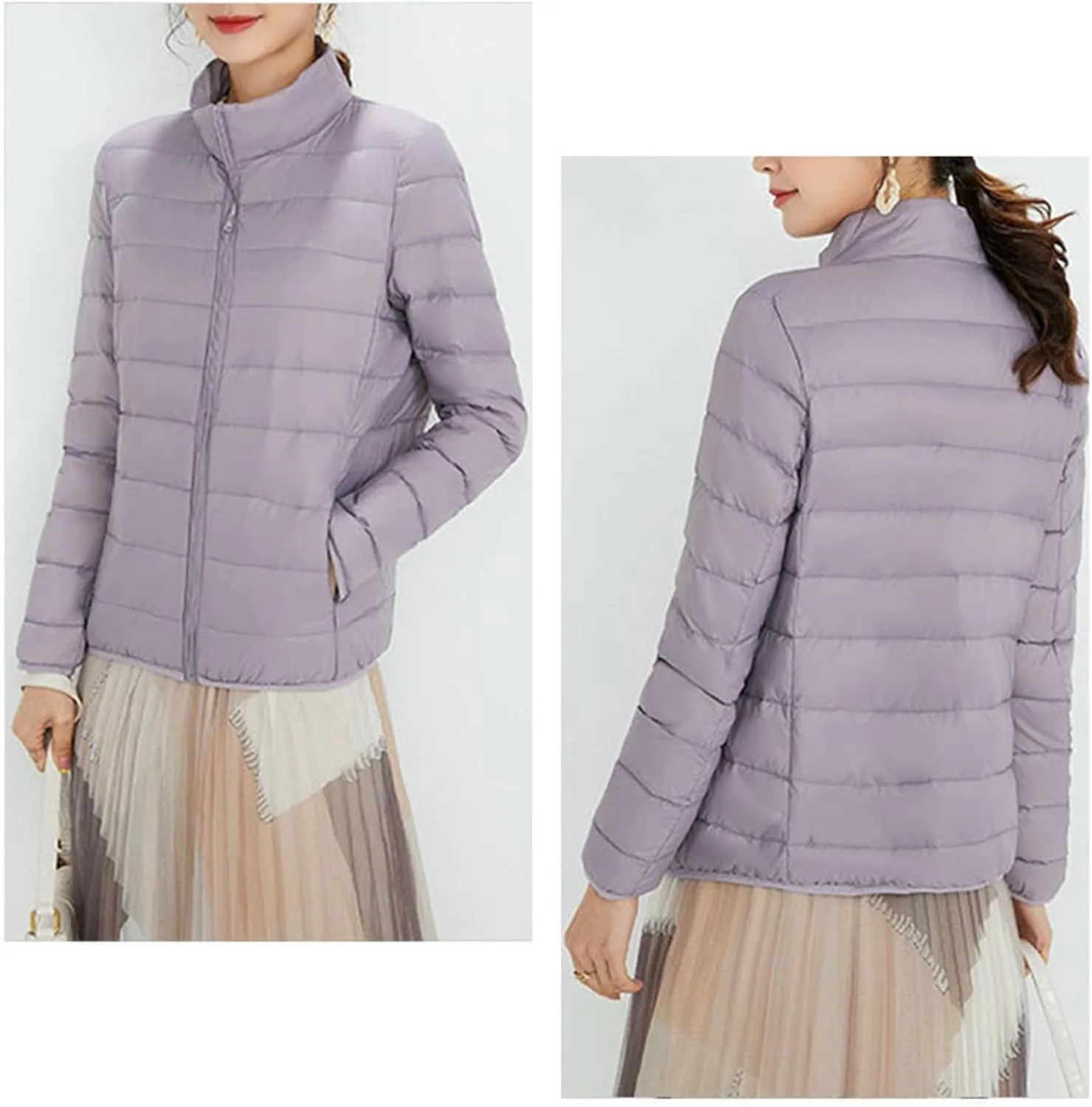 Women's Winter Casual Quilted Jackets Faux Fur Removable Hood Winter Jacket Parka Full Zip Black Padded Coats