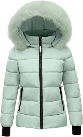 Women’s Winter Cropped Puffer Jacket Coat Hooded Color Block Winter Jacket Parka Quilted Maxi Puffer Parka Coats