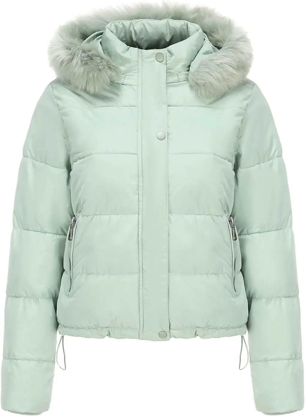 Women's Winter Puffer Coat Hooded Windproof Winter Coat with Recycled Insulation Winter Slim Short Hooded Warm White