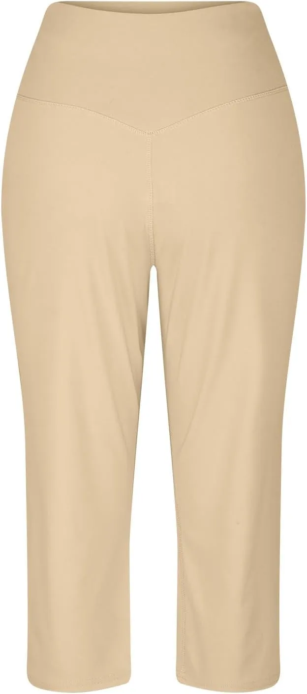 Women's Yoga Pants Casual Wide Leg Capri Pants High Waisted Tummy Control Pant Comfy Athletic Exercise Workout Trousers