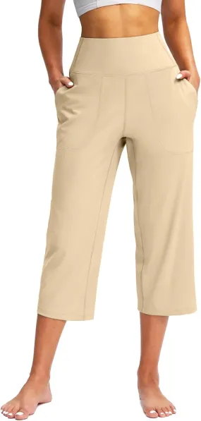 Women's Yoga Pants Casual Wide Leg Capri Pants High Waisted Tummy Control Pant Comfy Athletic Exercise Workout Trousers