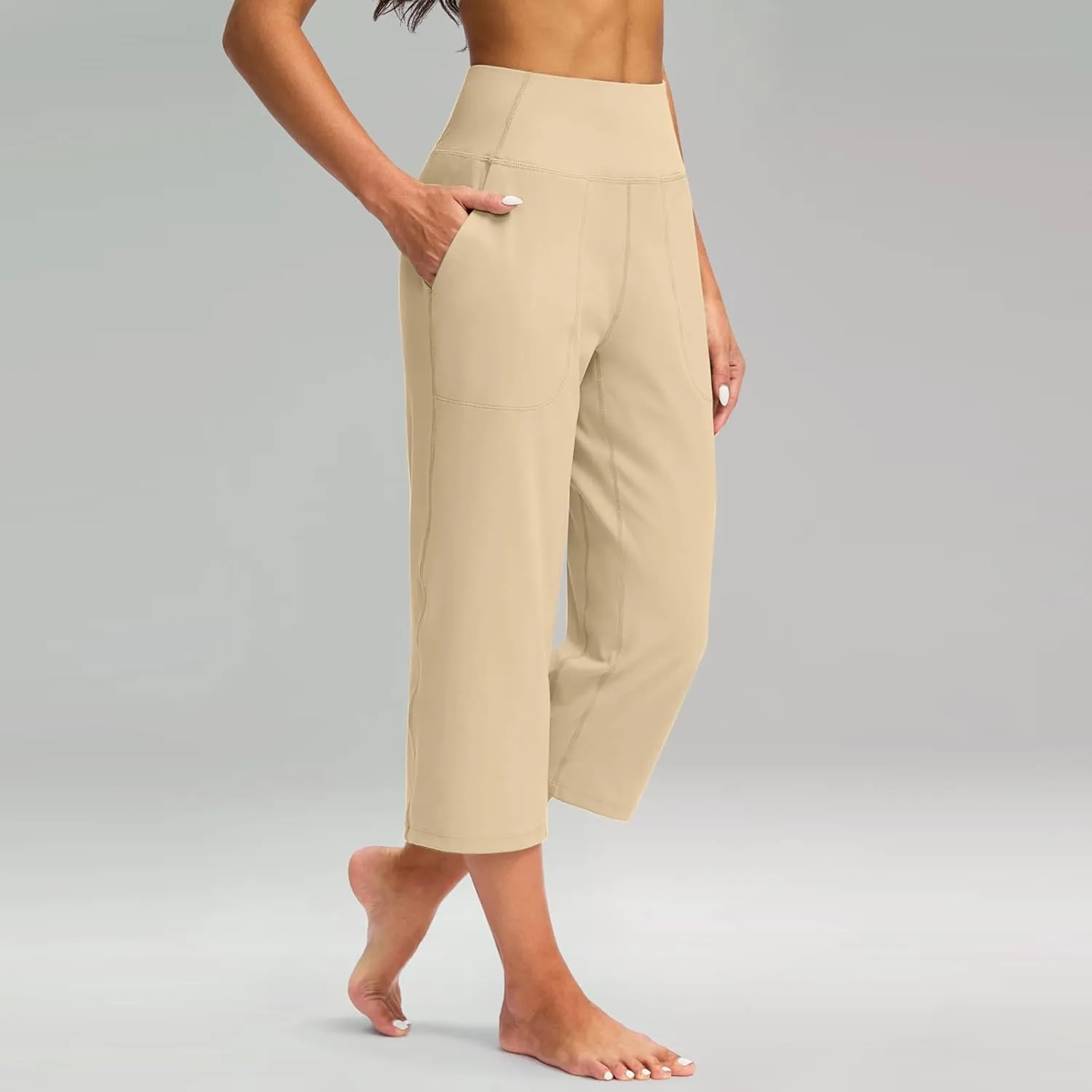 Women's Yoga Pants Casual Wide Leg Capri Pants High Waisted Tummy Control Pant Comfy Athletic Exercise Workout Trousers